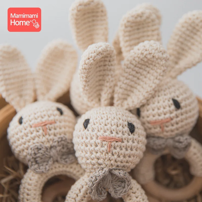 1Pc Baby Teether Wooden Crochet Rattle Toy BPA Free Wood Rodent Rabbit Rattle Baby Mobile Play Gym Newborn Educational Toy Gifts