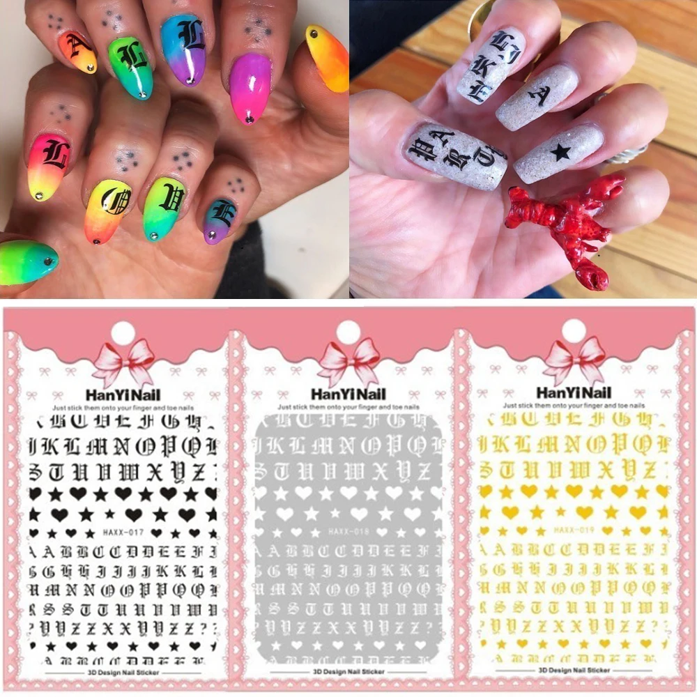 

Tools Self Adhesive Nail Glue Sticker Black Character Nail Foils Letter 3D Nail Art Nail Stickers Gothic Alphabet Decals