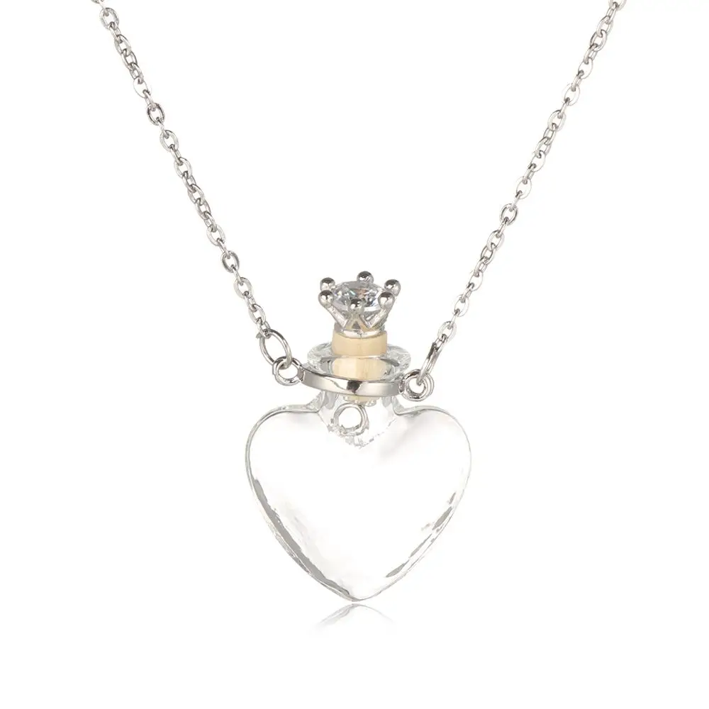 Openable Steel Chain Water Drop Heart Perfume Jewellery Memorial Jewelry Glaze Vial Necklace Essential Oil Pendant