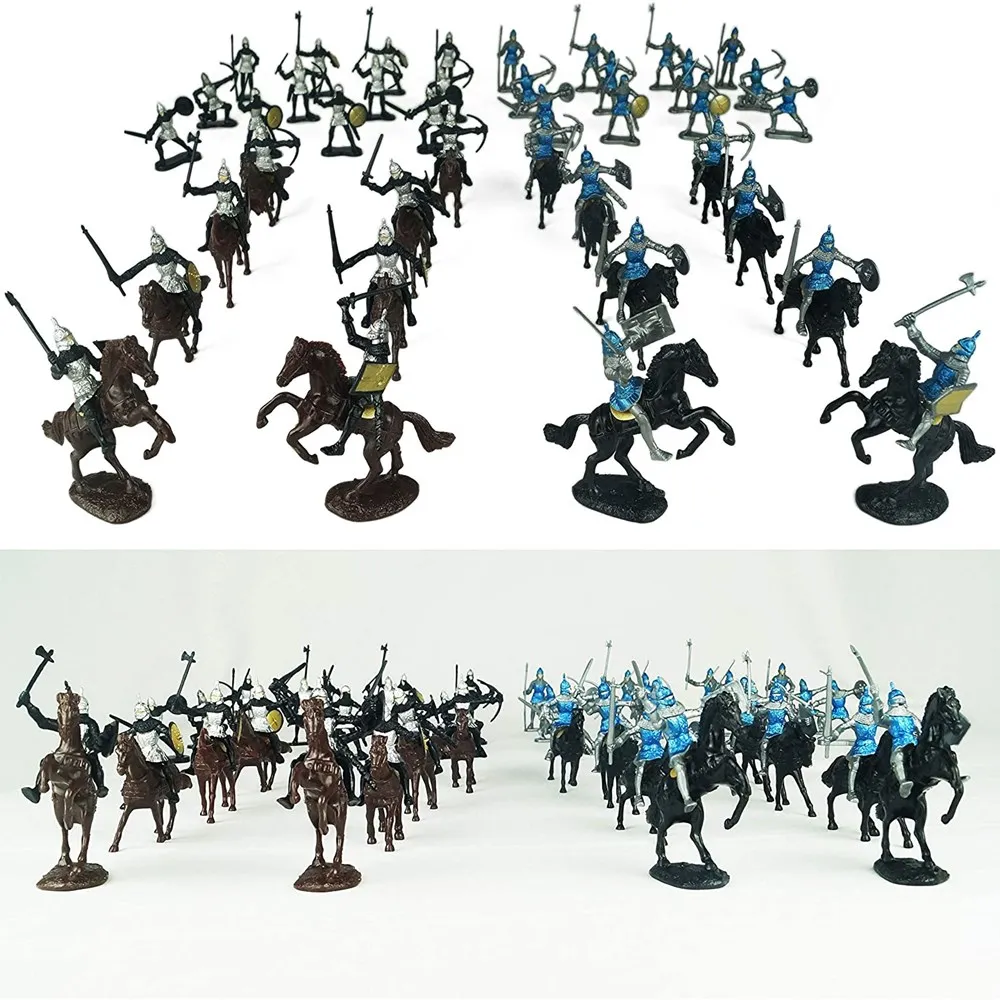 56Pcs Middle Ages Military Figures Plastic Soldier Knight Horses Army Toys Set Warriors Medieval Model Children Boys Gift