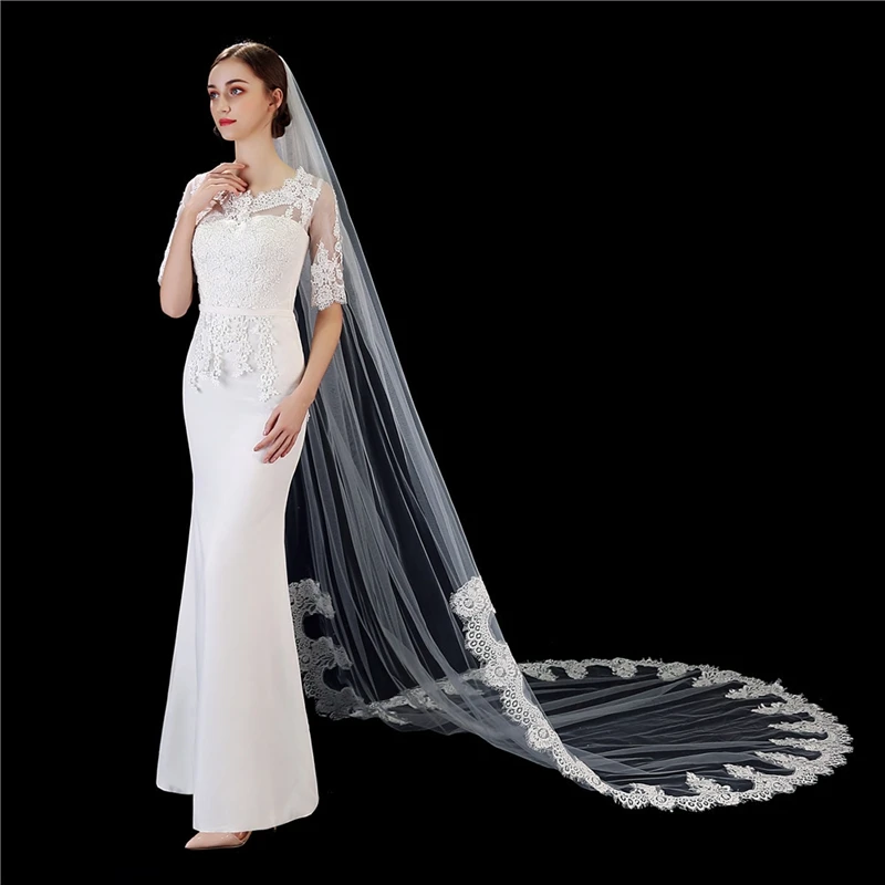 New Arrival 3 Meter White Ivory Wedding Veil Lace Appliques Bridal Veils Casamento Welon matrimonio Cheap bride accessories