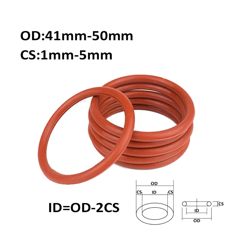 Red Silicone Rubber O-Ring Thickness 1/1.5/2/2.4/3/3.5/4/5mm OD 41-50mm Sealing Ring Heat Resistance O Ring Seals Gaskets