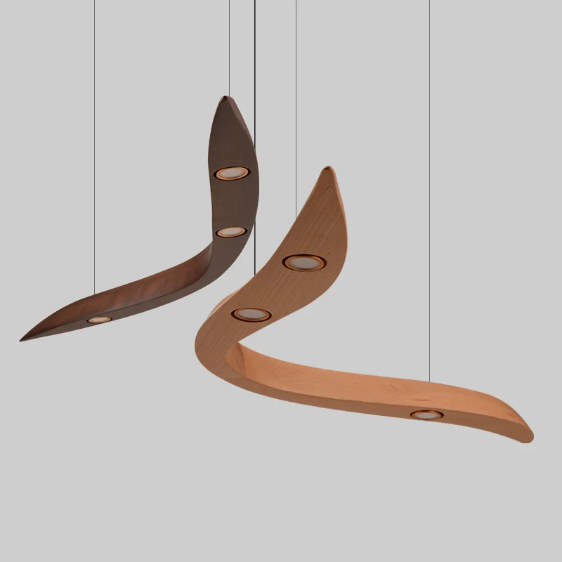 

Designer Creative Pendant Light Modern Simple Art Restaurant LED Solid Wood Pendant Lamp Bent Living Room Lamp Free Shipping