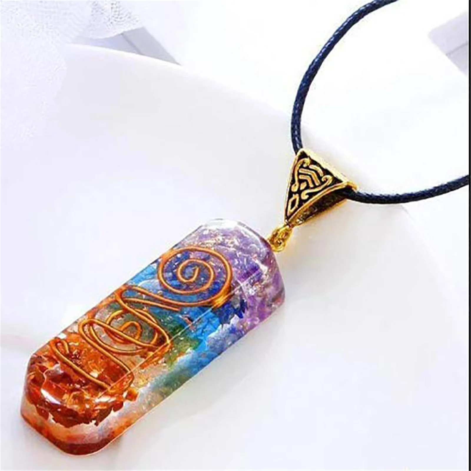 Orgone Chakra Gemstone Pendant Necklace 7 Chakra Stones Necklace for Meditation and Spiritual Energy LL@17