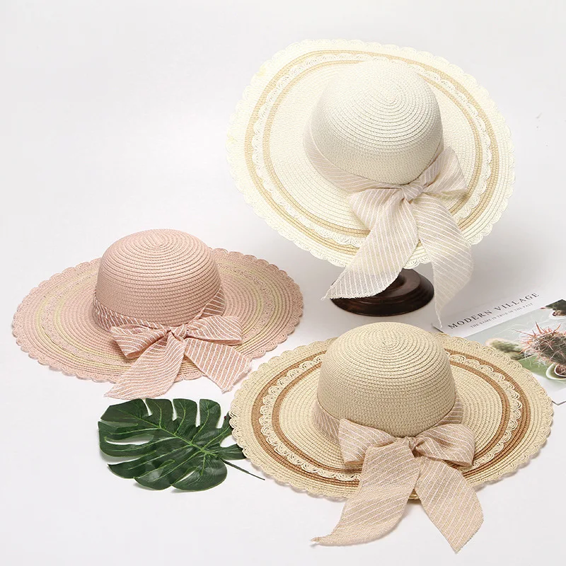 

Straw Sunhat Female Summer Beach Sun Protection Cap Korean Bowknot Outdoor Travel Foldable Casual Sunscreen Sunshade Hat H7378