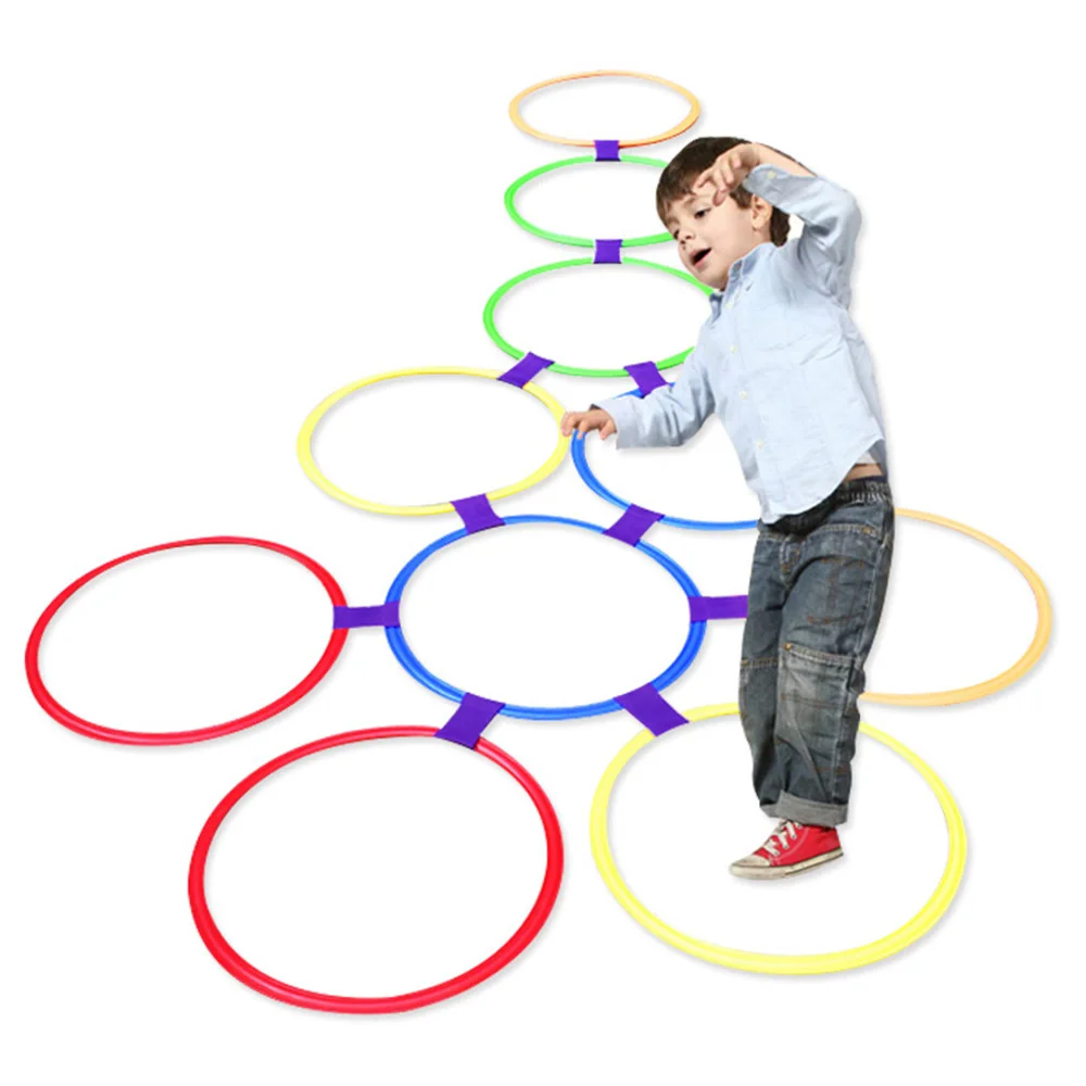 Outdoor Kids Funny Physical Training Sport Toys Lattice Jump Ring Set Game with 10 Hoops 10 Connectors for Park Play Boys Girls