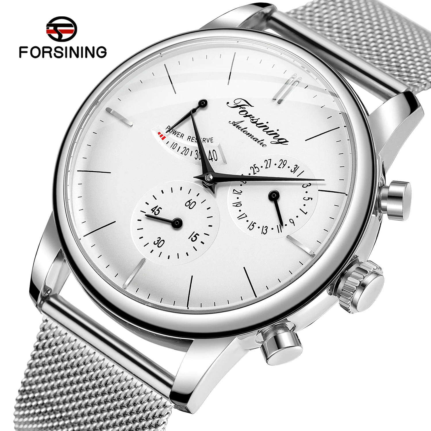FORSINING mechanical watch simple wind hollow six pin mechanical watch mesh steel band wrist watch men and women's alloy watches