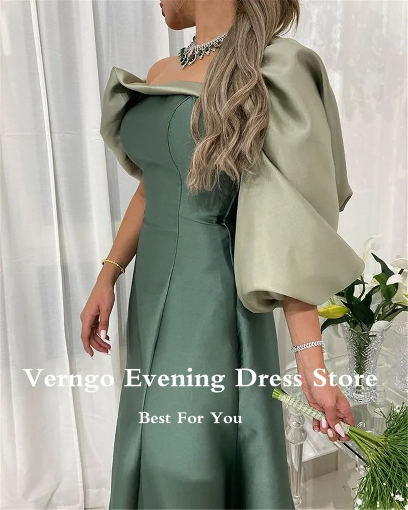 Verngo velho verde uma linha de cetim vestidos de baile puff 3/4 mangas compridas tornozelo comprimento formal festa à noite vestido para árabe saudita