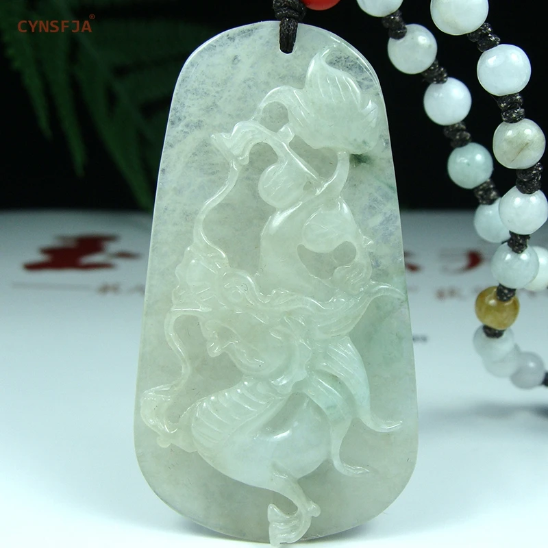 CYNSFJA Real Rare Certified Natural Grade A Burmese  Jadeite Amulets Dragon Jade Pendant High Quality Ice Hand Carved Best Gifts