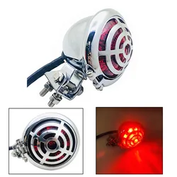 Chrome Alloy LED Mesh Lens Retro Motorcycle Rear Brake Light Universal Motocross Stop Lamp For Cafe Racer Choppers Ducati Honda