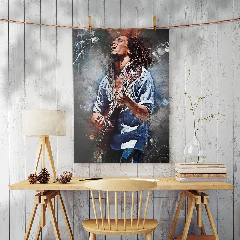 Reggae Originator Bob Marley Art Poster, Jamaica Singer Songwriter Watercolour Prints, Rock Music Singer Mual, Bar Club Decor