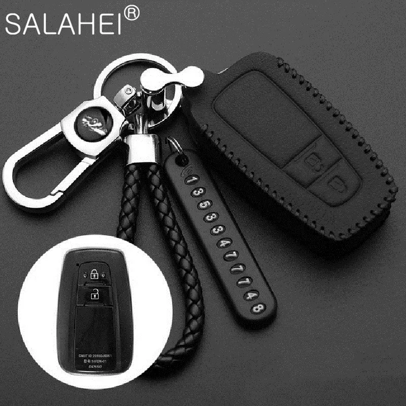 

Hand Sewing Luminous Leather Car Key Case Cover Protection For Toyota Prius Camry Corolla C-HR CHR RAV4 Prado 2018 Accessories