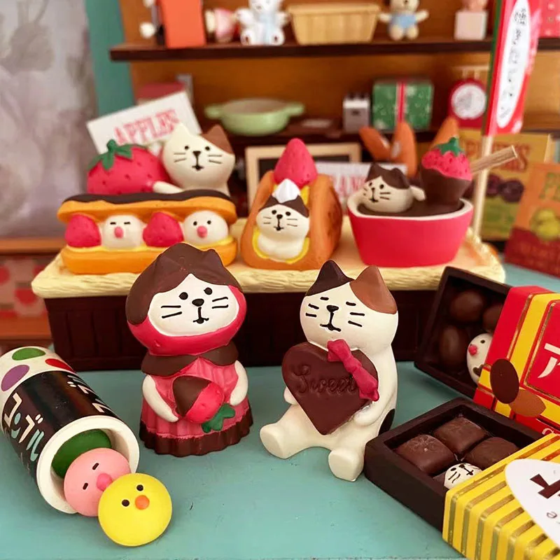 Japanese Grocery Strawberry Chocolate Cat Valentine's Day Gift Cake Dessert Shop Decoration Miniature Scene Decoration