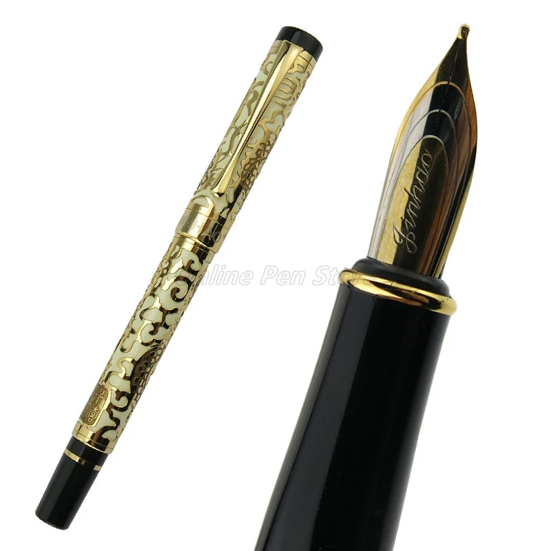 

Jinhao 5000 Metal Dragon Texture Carving White Barrel Fine Nib Fountain Pen Office School Writing Gift Pen Accessory