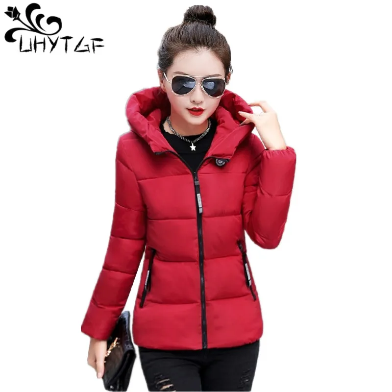 

UHYTGF Winter Short Coat Women's Korean Lady M-5XL Big Size Warm Jackets Fashion Cotton aphid Female Hooded Parka Jacket X387