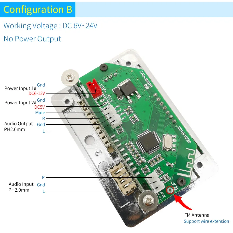 UNISIAN Bluetooth 5.0 decoder Board With Mini Power Output Mp3  Decoding Player Support MP3  WMA WAV FLAC APE Remote Control DAC