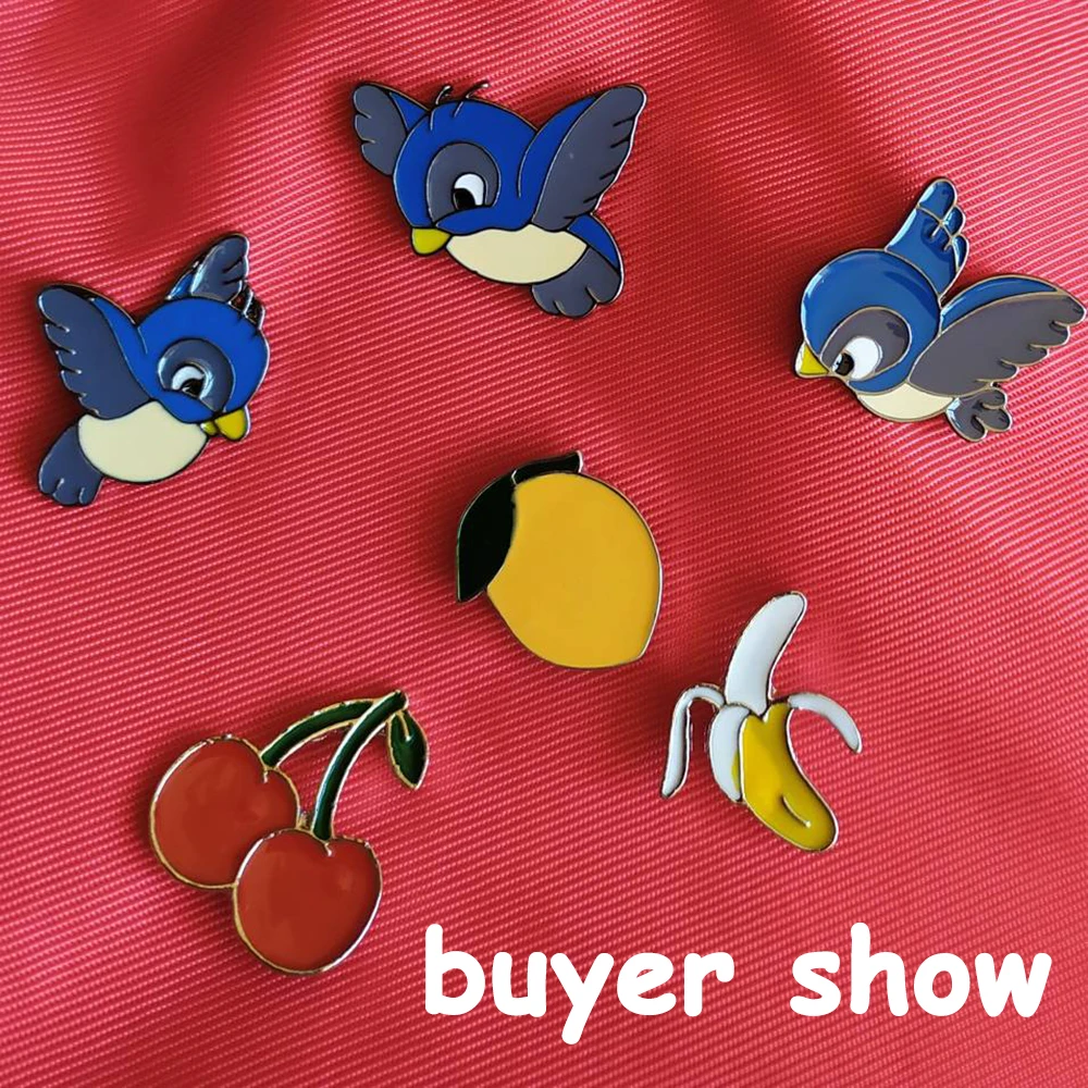 الإبداعية المينا الأزرق الطيور دبابيس الكرتون تحلق الوليدة الحيوان دبابيس الدينيم الستر التلبيب دبوس مشبك قميص شارة هدية للأطفال #6