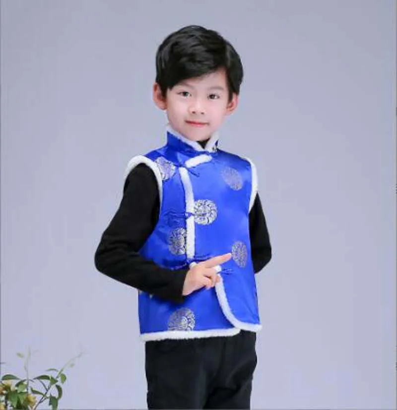 Chinese New Year Children Vest Cotton Tang Suit Boys Girls Winter Keep Warm Outwear Waistcoat Kids Satin Sleeveless Coat