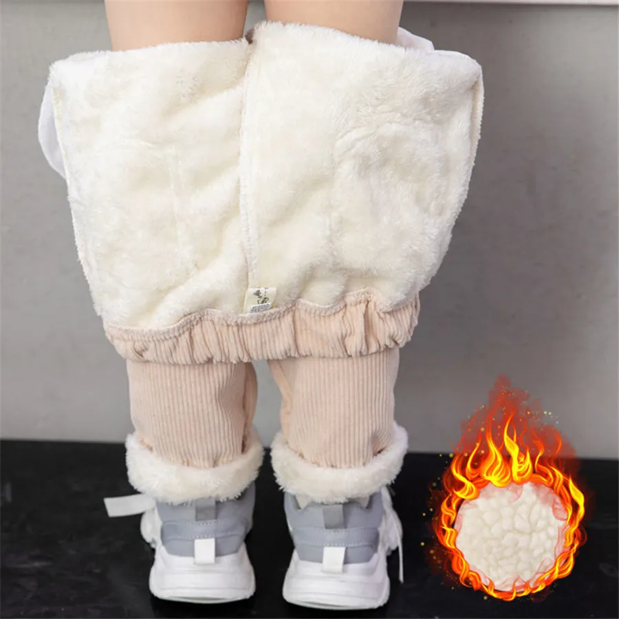 New Fashion Children Winter Warm Sport Pants Girl Plus Velvet Thickened Pants Kids Long Trousers