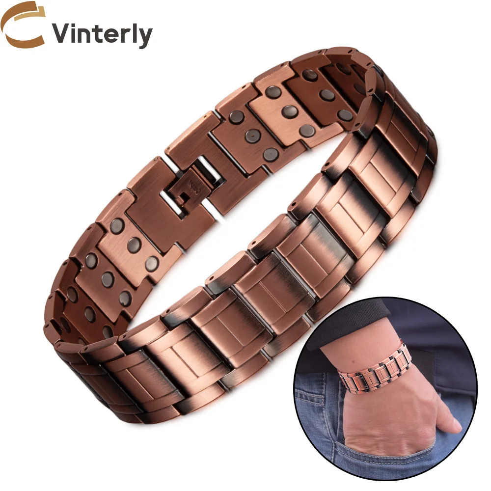 Wristband Magnetic Pure Copper Bracelets Male 21mm Wide Chain High Magnet Arthritis Pain Relief Health Energy Jewelry for Men