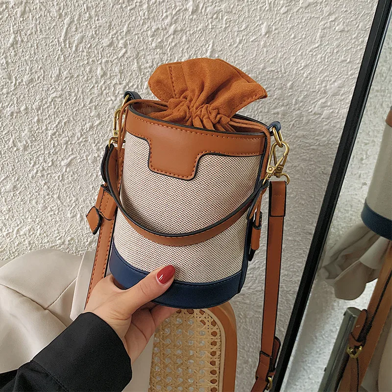 

Patchwork Drawstring Bucket Bag for Women's Crossbody Bags Handbag small female Shoulder Messenger Bag Casual ladies totes bolsa