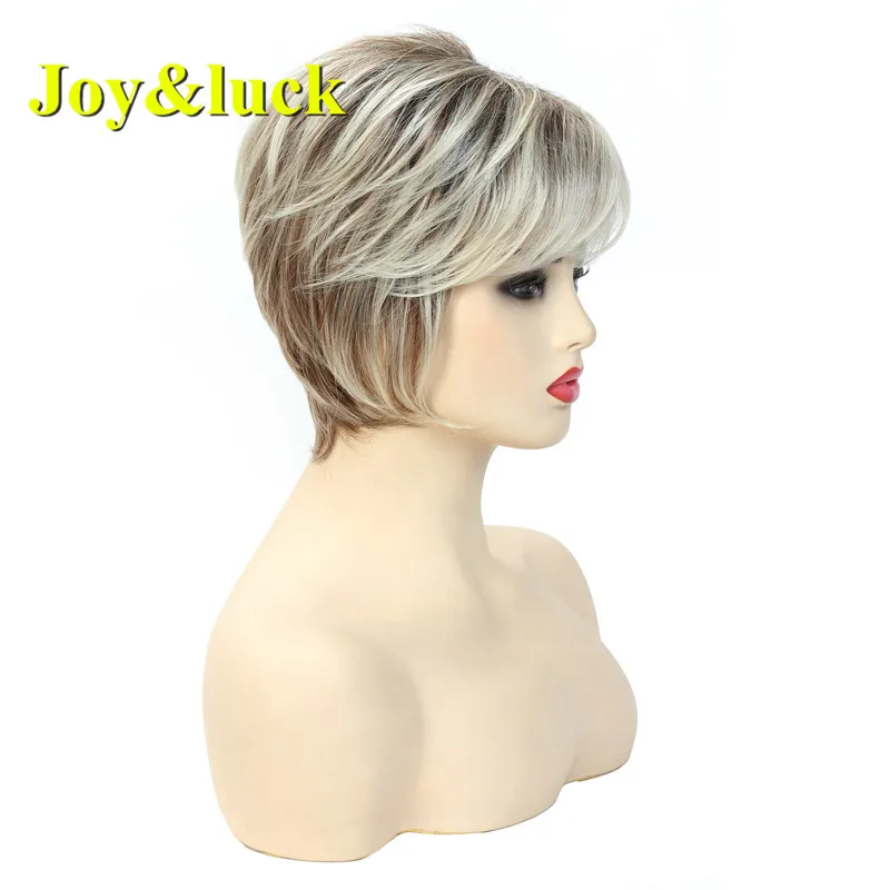 Peluca corta rubia degradada para mujer, pelo sintético recto Bob con flequillo, Natural, uso diario