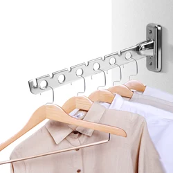Home Organizer Stainless Steel Clothes Folding Hangers Clothes Drying Rack Wall Mounted 6 Holes Indoor Space Saving