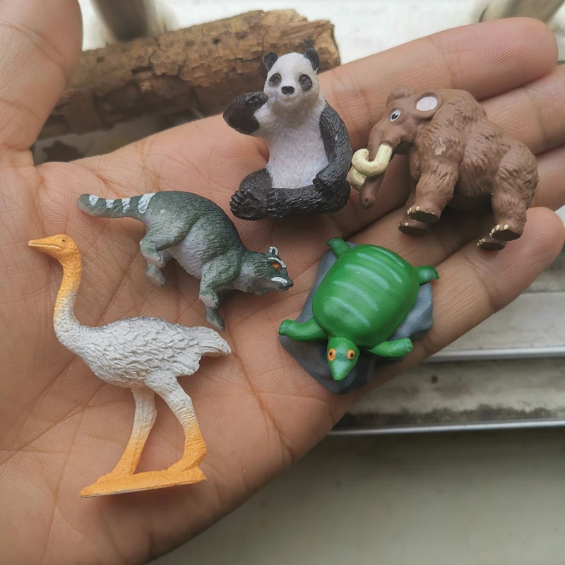 5Pcs Mini Resin Realistic Animal Mammoth Platypus Anteater Panda Figure Collection Decor Figurine Model Toy Gift for Kid Adult