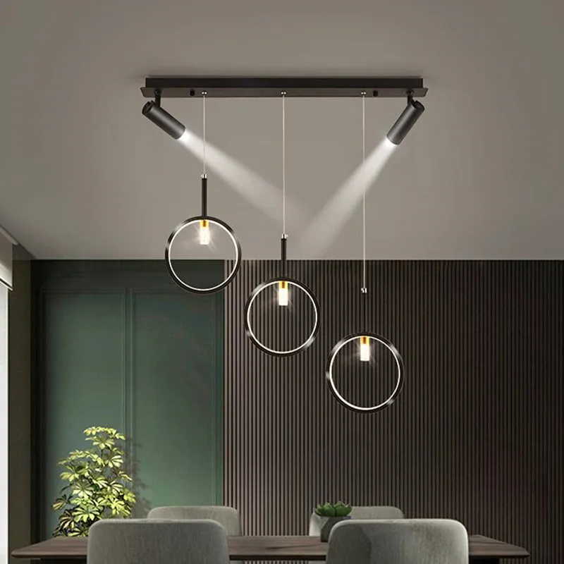 

Modern Led Ceiling Pendant Lamp with Spotlight Black Lustre Metal Hanging Light for Dining Living Room Kitchen Island Decoration