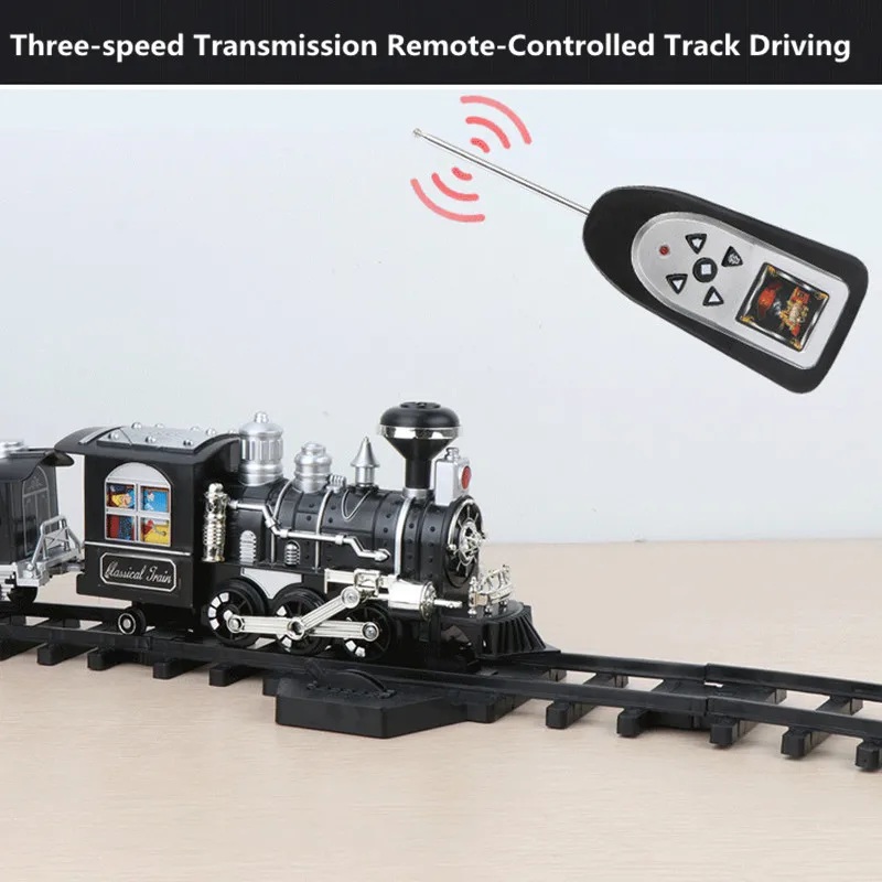 Electric Smoking Rail RC Car para crianças, luz sonora, música, interação pai-filho, montagem DIY, controle remoto a vapor, brinquedo de trem