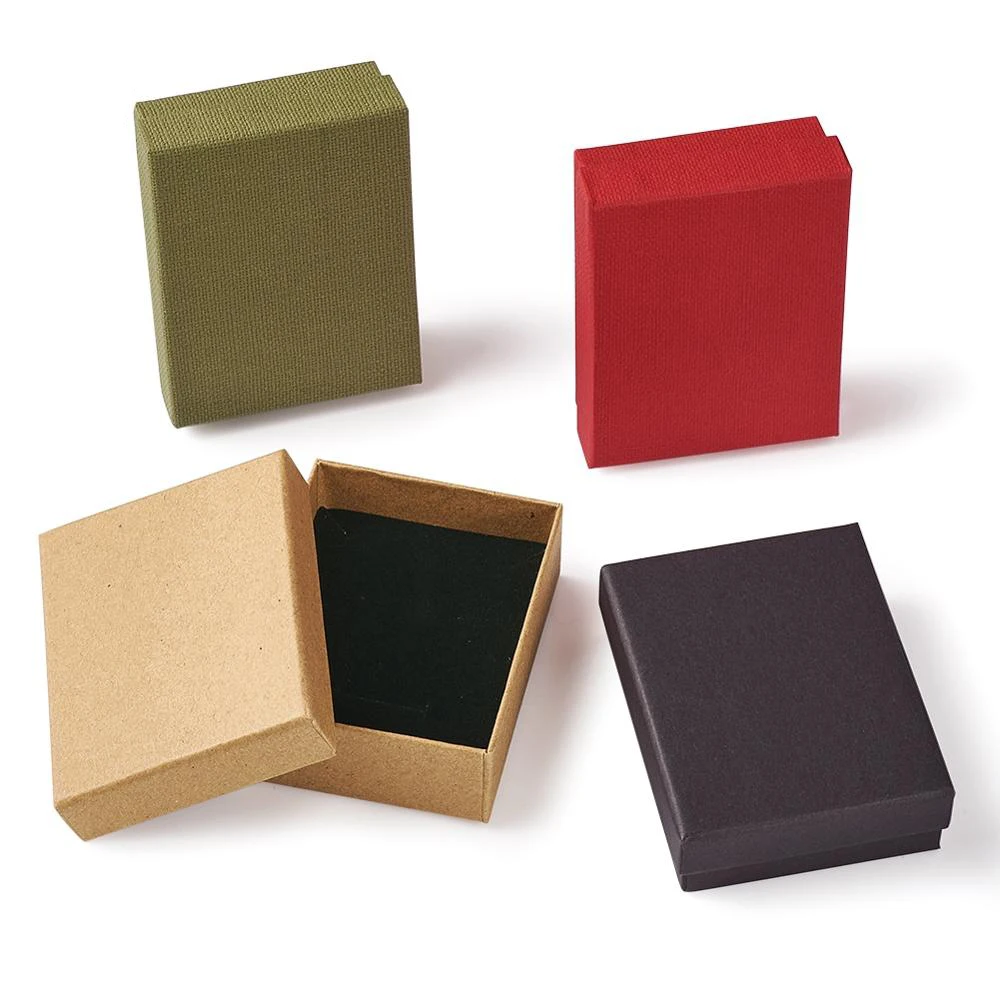 12pcs/Lot 9x7x3cm Red Tan Black Olive Cardboard Jewelry Set Display Packaging Gift Box with Sponge Inside for Ring Necklace