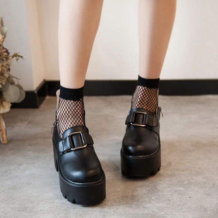 Lolita Gothic Round Head Mary Jane scarpe College Girl giapponese JK Uniform PU Leatehr Platform Strap scarpe nere impermeabili