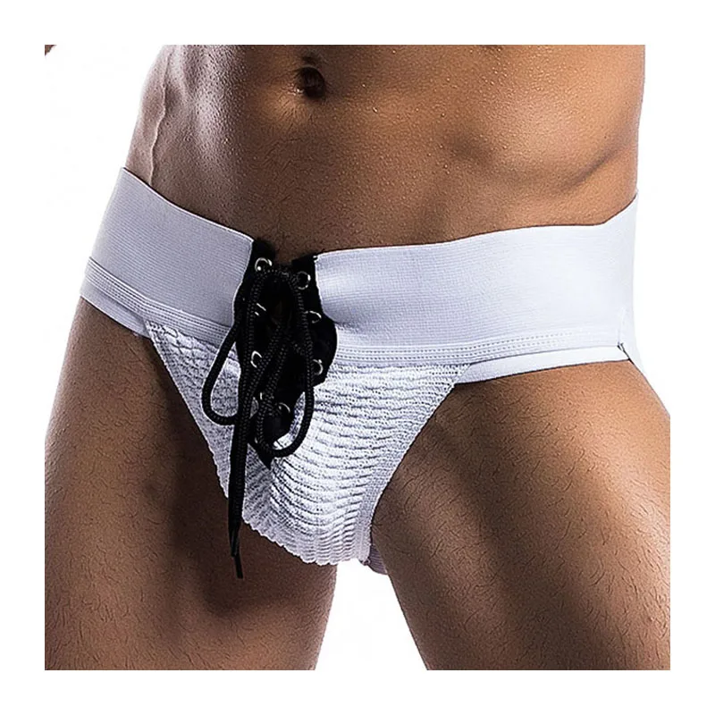 

Brand Jockstrap Mens Wide Band Sexy Underwear Gay Male Thong Tether Front Lacing U