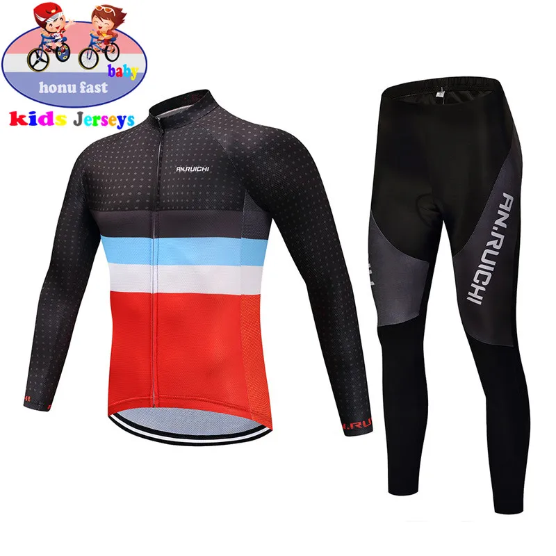 

2021 Kids Cycling Clothing Boy Long Sleeve Jersey Set World Champion Cycling Clothes Breathable Quick Dry Sports Team Cycling