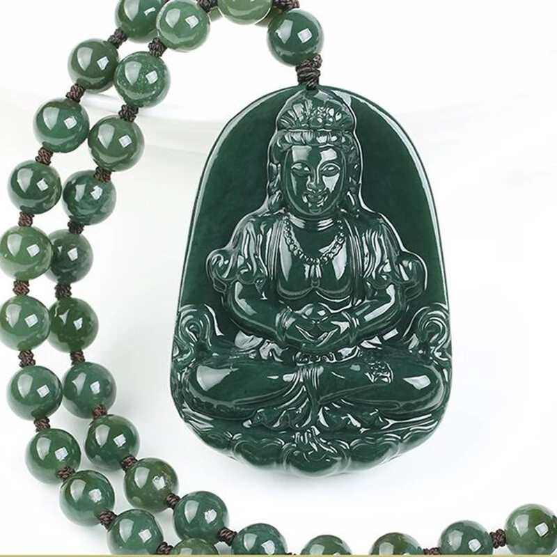 

Natural hetian jade QINGYU Guanyin pendant men's Blessing lotus avalokitesvara jade