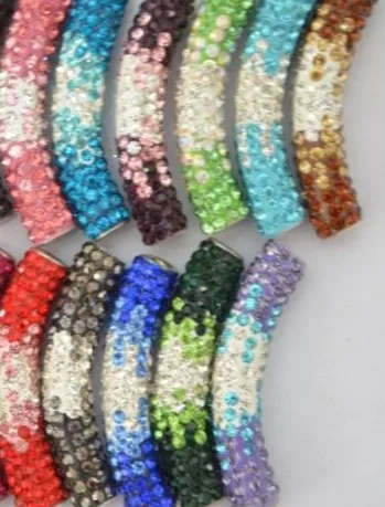 ujhh black blue discount mixed multi color micro pave long bending tube crystal gradual crystal  beads