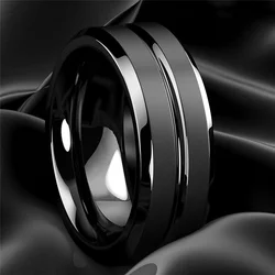 Bagues en acier inoxydable pour hommes, rainure noire, bijoux de fiançailles de mariage, cadeau d'anniversaire des travailleurs, mode, 8mm, 256