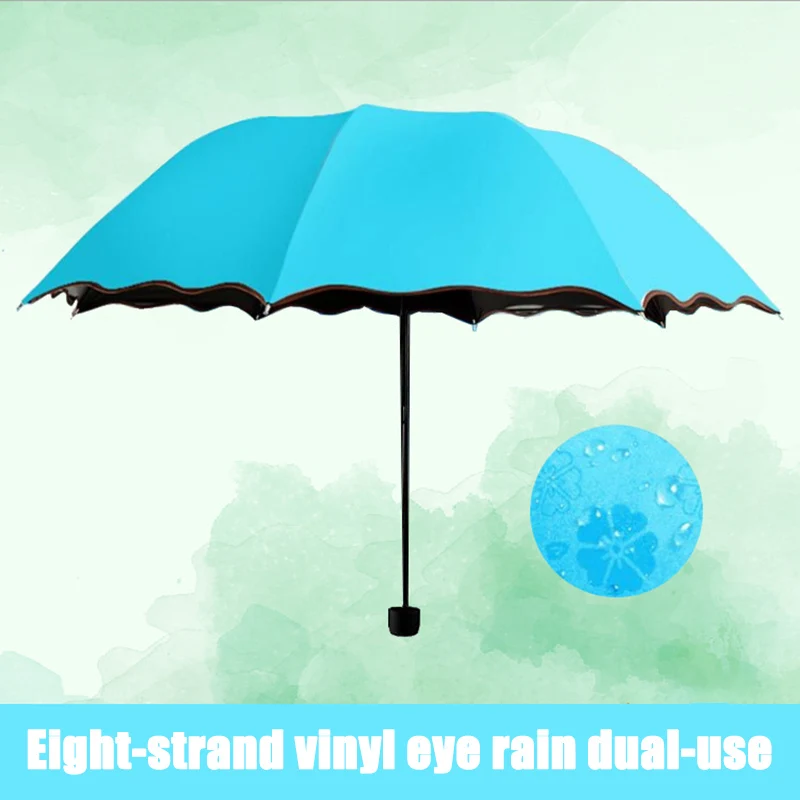 Ladies Portable Umbrellas Windproof 3-Folding Blossoms in Water Changes Color Anti-UV Sun/Rain Umbrella SNO88