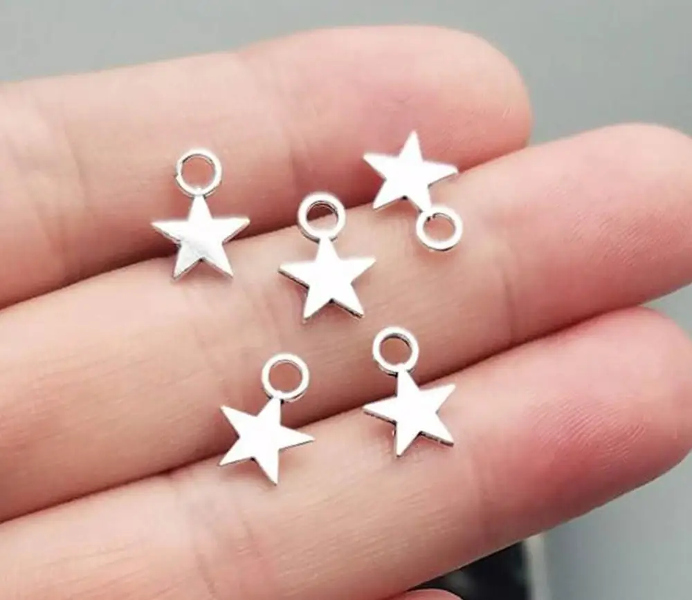 

120pcs/lot--11x8mm Antique Silver Plated Mini Stars Charms DIY Bracelet Necklace Supplies Jewelry Making Finding Accessories