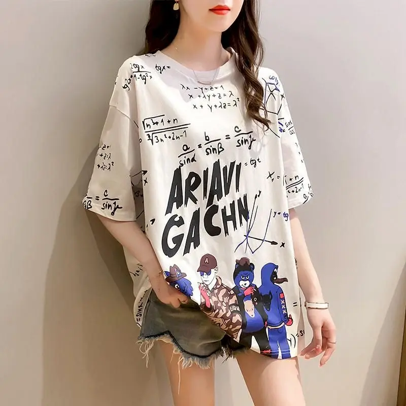 

Womens T Shirt Pure Cotton Summer Korean Short Sleeve T Shirt Women 2024 New Loose Wild Tshirt White Half-sleeved Ins Top Tide