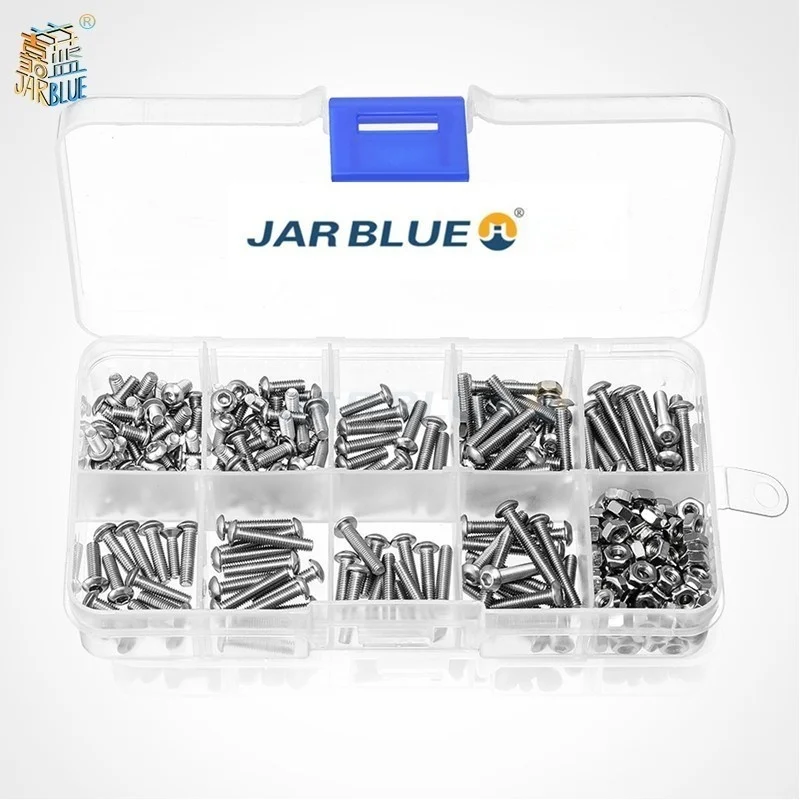 340pcs M3*5-20mm Stainless Hex Socket Button Head Screws Allen bolt Nut Assortment Kit