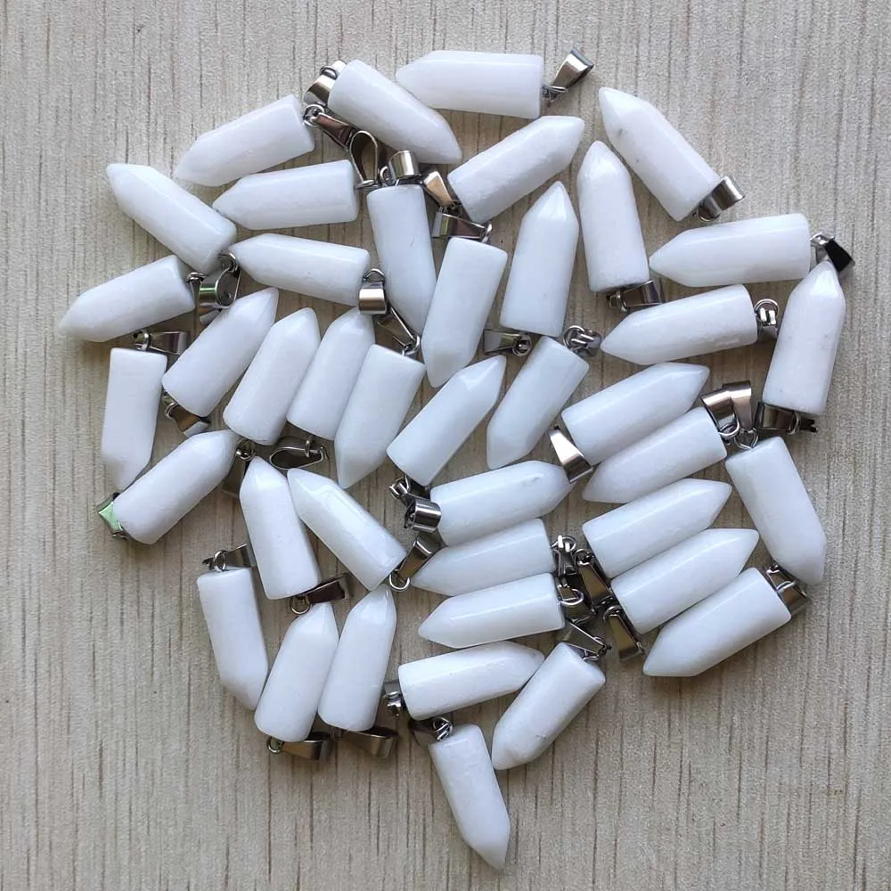 

Fashion beautiful natural white jades hexagonal pillar pendants charms for jewelry making Wholesale 50pcs/lot free shipping