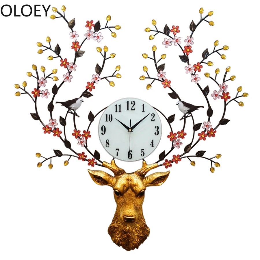 Nordic Artistic Deer Head Antique Large Wall Clock Living Room Home Decor Watch Wall Modern Design Creative Clocks Creative