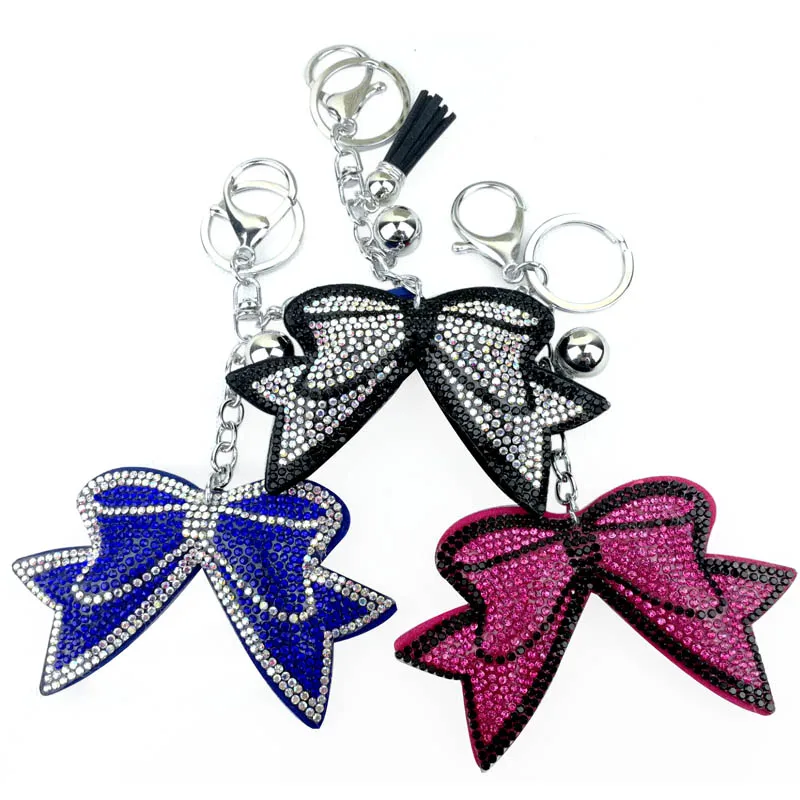 New Creative Gift  Korean Flannel Rhinestone Bow Keychain Pendant Fresh Tassel Bag Accessories Car Pendant