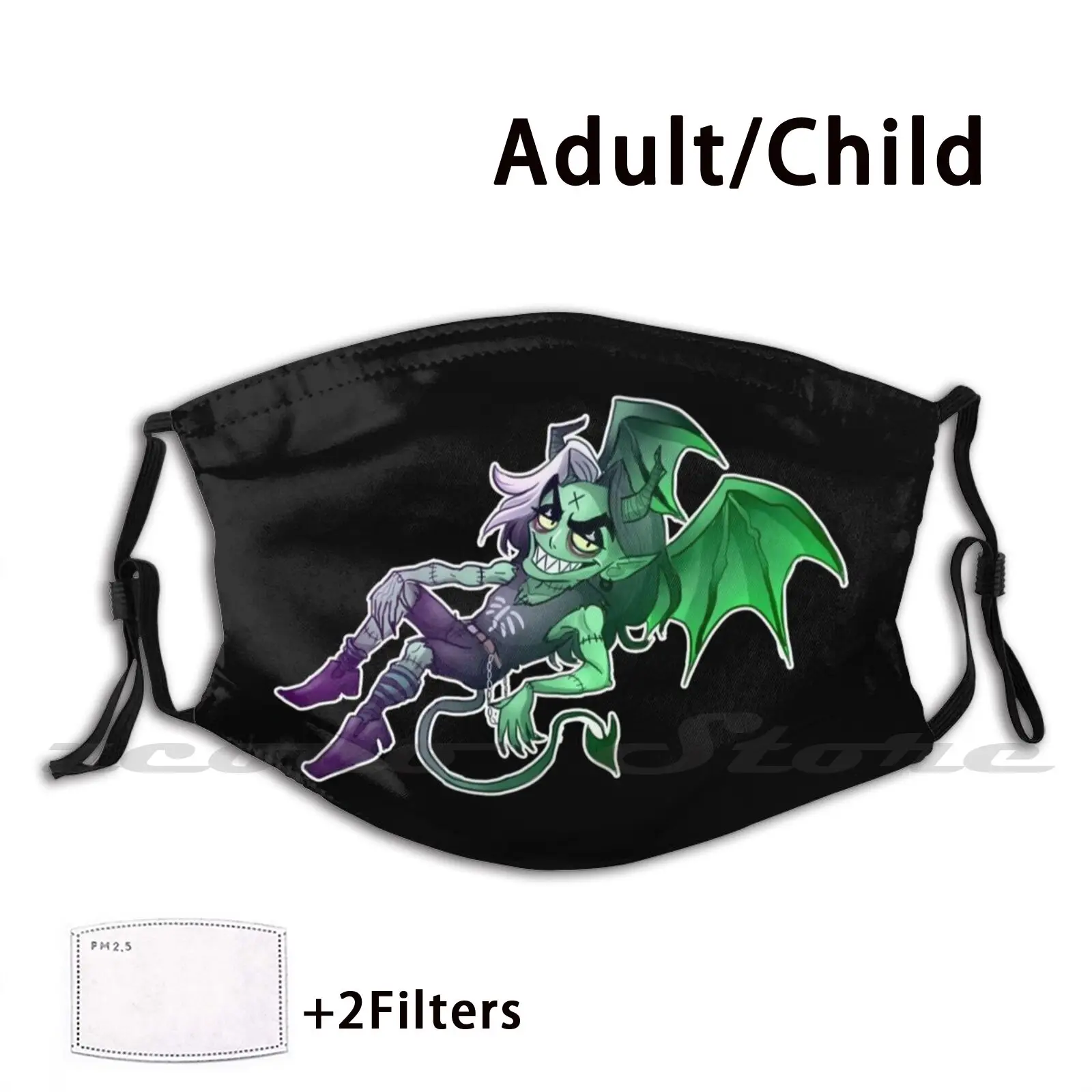 

Mask Diy Washable Filter Pm2.5 Mouth Trending Demon Cute Spooky Halloween Oc Chibi Green Character Design