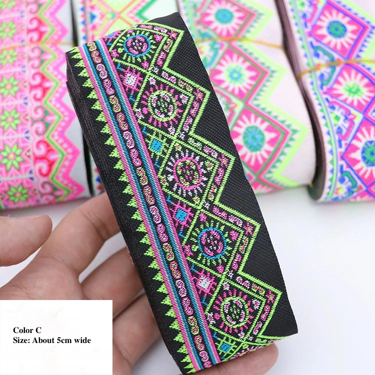 3 stoczni Hmong geometria haft afrykańska tkanina żakardowa taśmy etniczne koronki wykończenia 5cm wstążka Tribal tybet sukienka Boho tekstylia