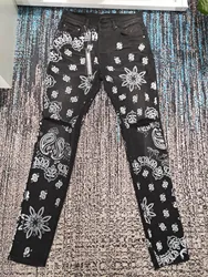 discounted men paisley prints distressed jeans without stone style