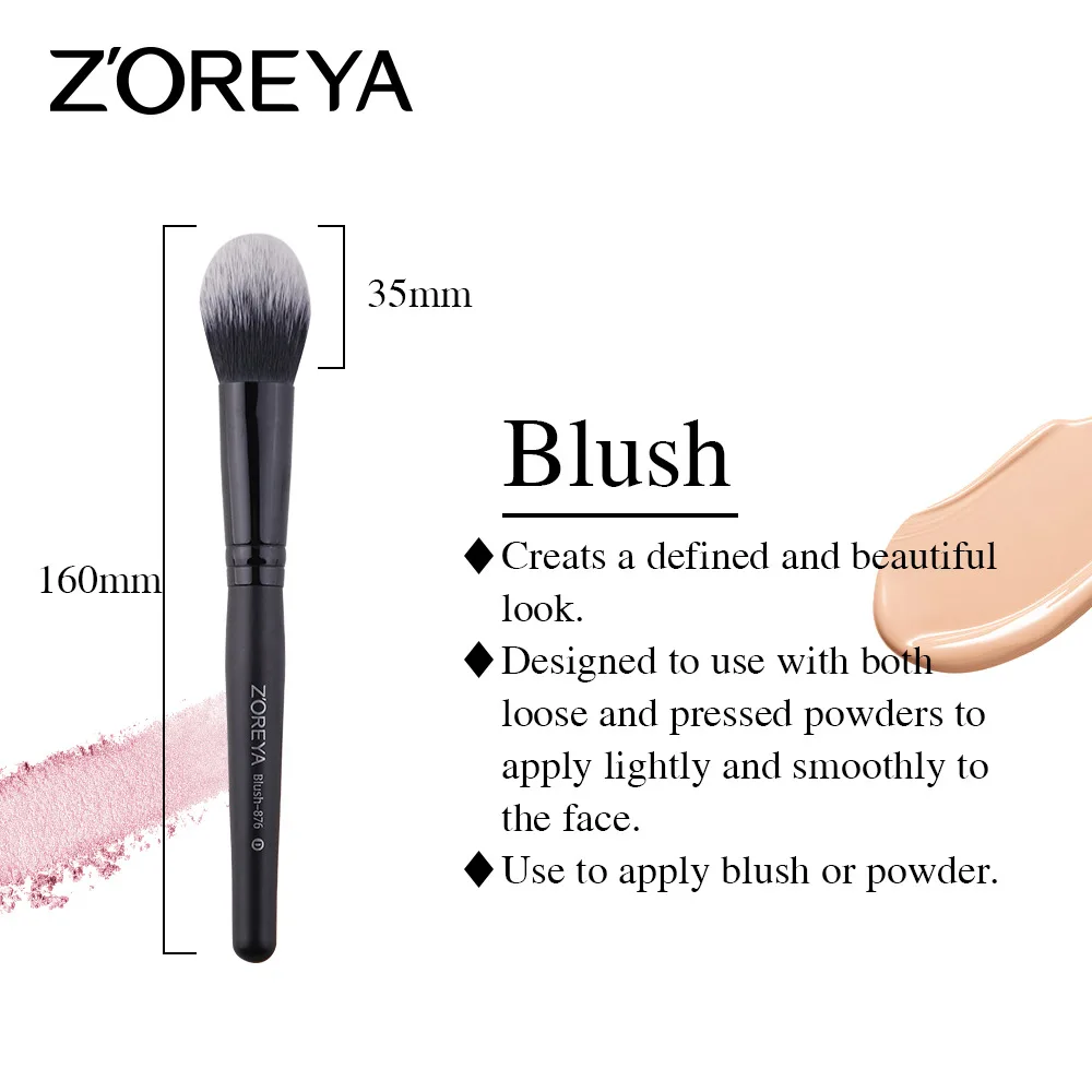 Cross Border Hot Selling ZOREYA Makeup Tool Pink Black Artificial Fiber Hot Sales Makeup Brush Blush Brush 876