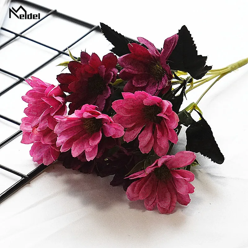 Meldel mini buquê de margaridas para meninas, flores artificiais de casamento, 10 unidades, margaridas de seda, ramo de gerbera para festa em casa, decoração de casamento