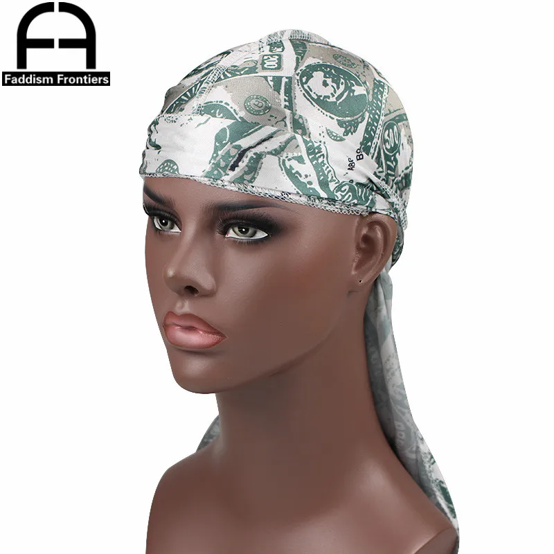 Unisex Dollar Printing Silk Durag Bandanas for Men Silky Durags Wave Cap Turban Hat DuRag